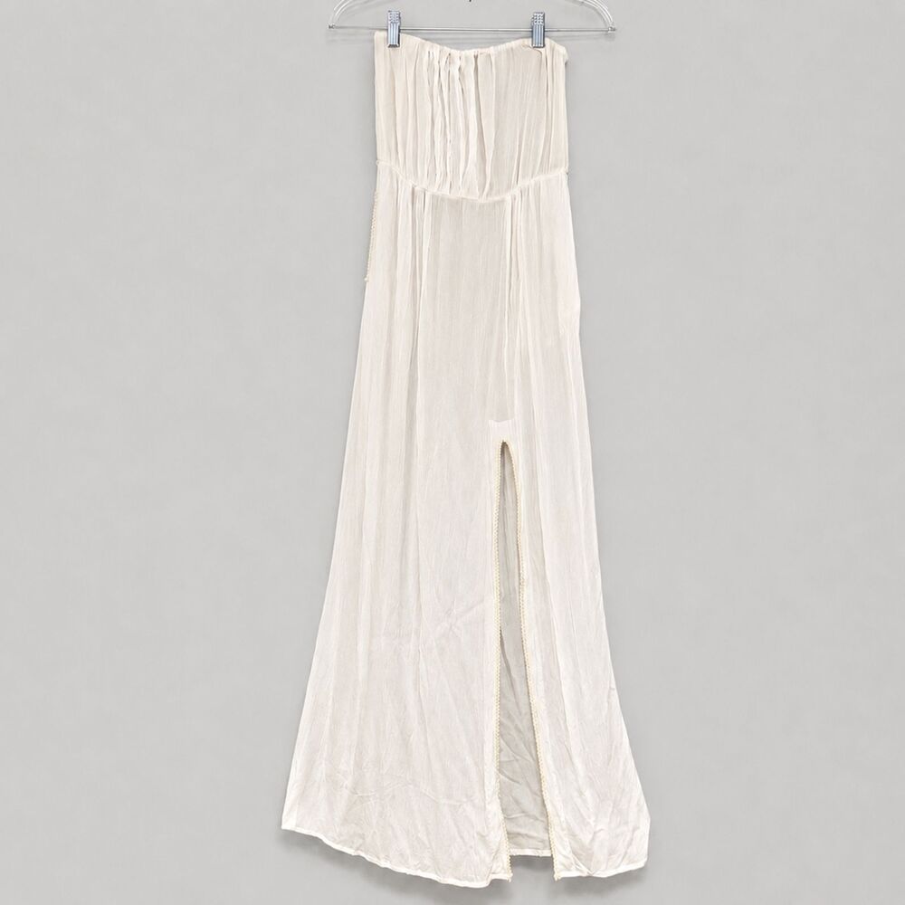 Poupette St Barth Strapless Maxi Dress XS Ivory Resort Side Slit Missing Belt‎